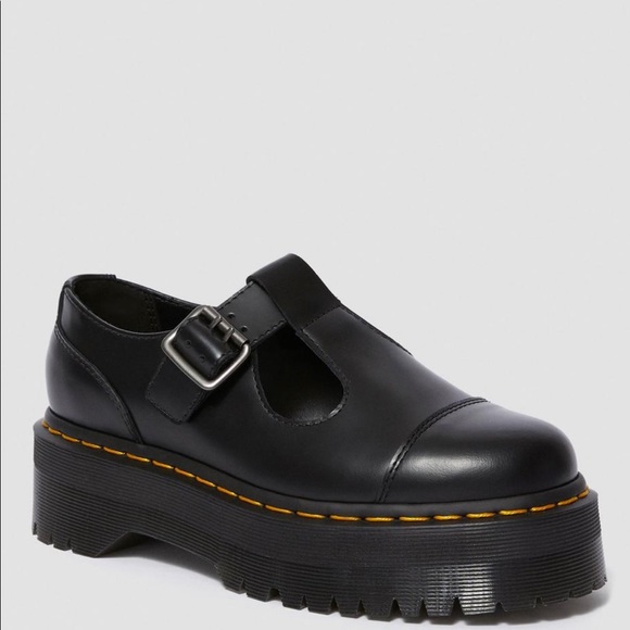 NEW DR MARTENS BETHAN BLACK LEATHERS PLATFORM SHOES - Picture 5 of 6